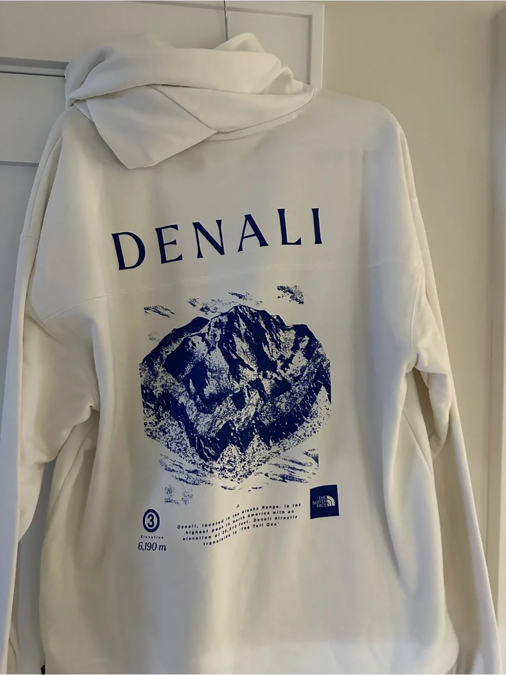 The North Face Men's Cream Crewneck with Navy Chest Logo